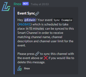 Example Ilnox Events Sync Message