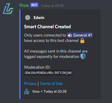 Example Smart Channels information message regarding message logging.